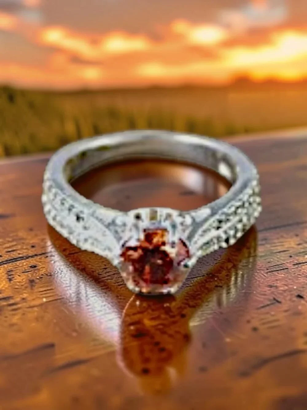 1.19 Carat Orange Round Cut Diamond Solitaire Ring--AGI Certified Size 7.25
